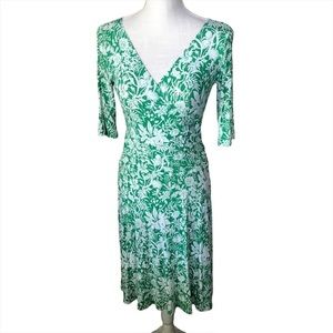 Cabi Green/White Floral Faux Wrap Dress Size S
